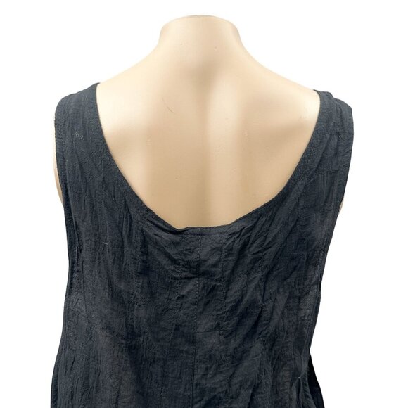 V-Neck Front Pockets Sleeveless Romper Wooden Buttons Crinkled Texture Black M - Picture 9 of 10